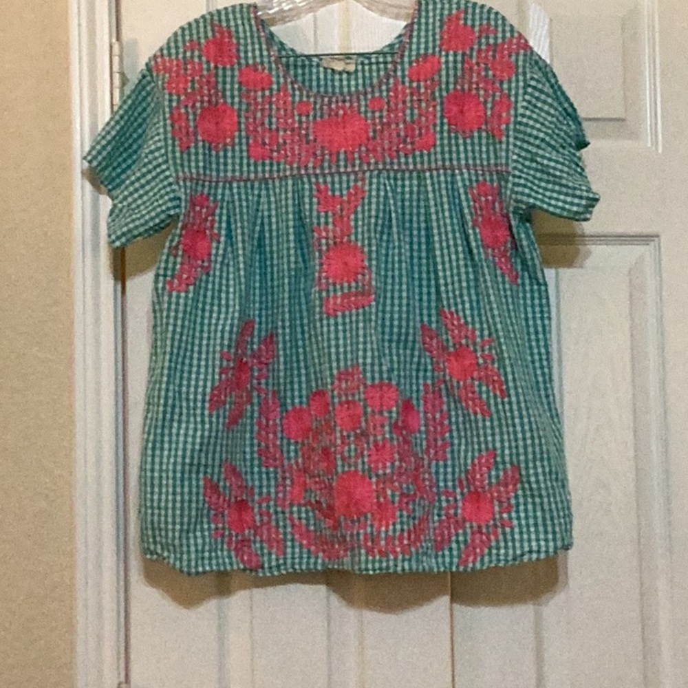 Women’s Green and Pink Embroidered Top